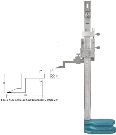 Штангенрейсмас 0-600мм/0-24" 0,02/0,001" с лупой и регулируемой штангой 3110-6120 Dasqua